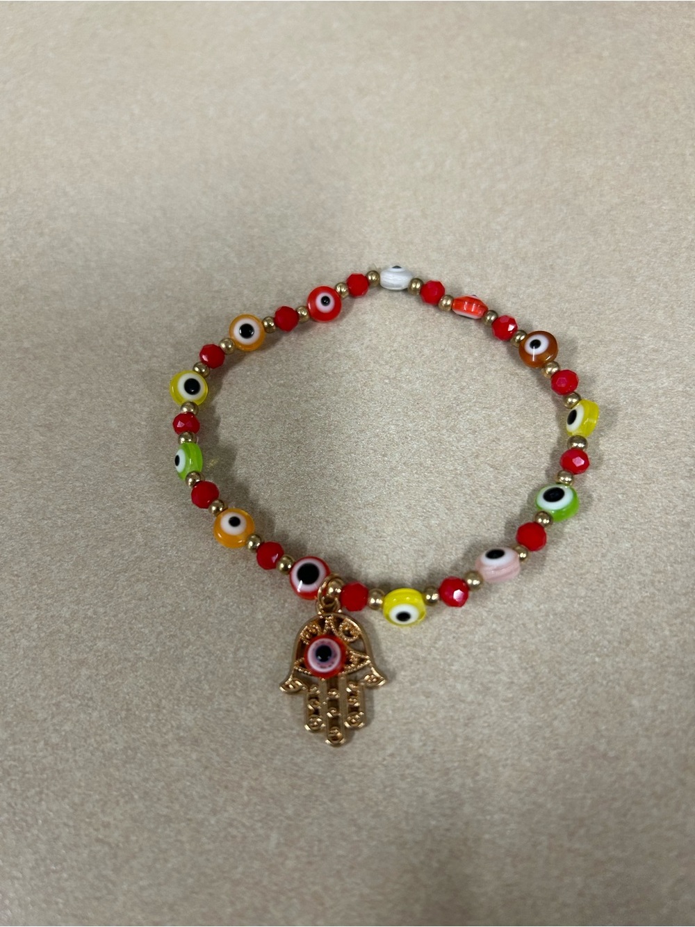 Multicolor Evil Eye stretch Beaded Hamsa Charm Bracelet